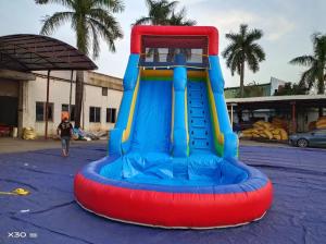China Summer Blue Orange Inflatable Water Slides With Pool on sale
