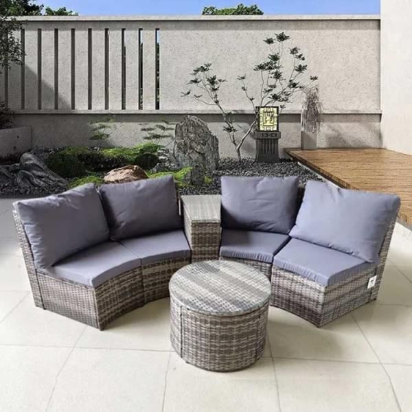 Quality Curved Outdoor Corner Sofa Set  Wicker Sofa With Round Table for sale