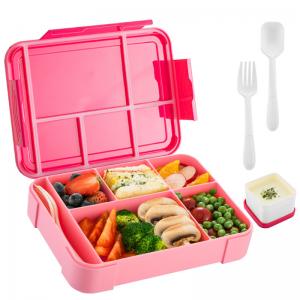 China Food-Safe Plastic Bento Lunch Box With 5 Compartments And Cutlery For Kids And Adults on sale