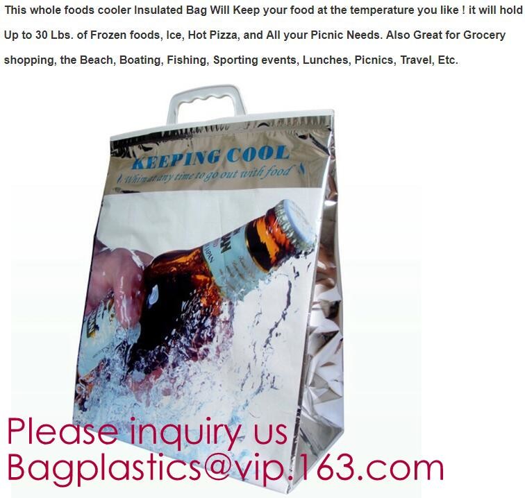 Custom Packing Aluminum Foil Zip-Lock Grocery Handle Thermal Insulation Cooler Bag For Outdoors,Promotional Insulated La