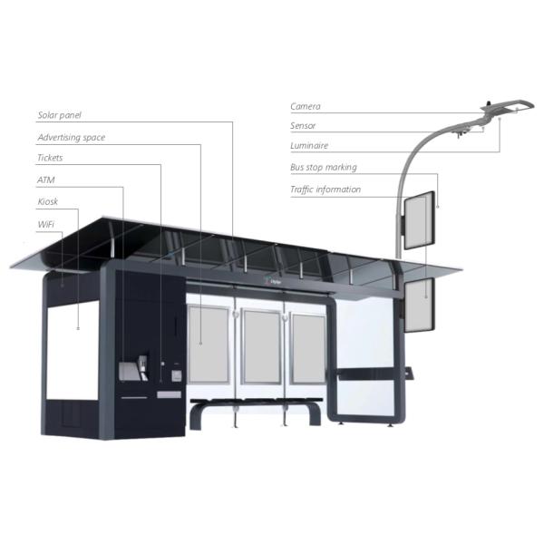 Toughened Glass W1500mm LCD Screen Solar Bus Shelter