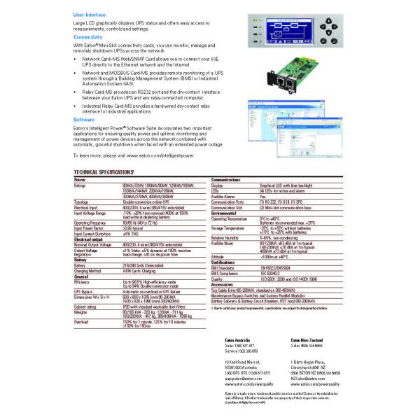 Long Backup Time Eaton 93E UPS 80kVA 72kW 415Vac Networking Double Conversion Tower UPS