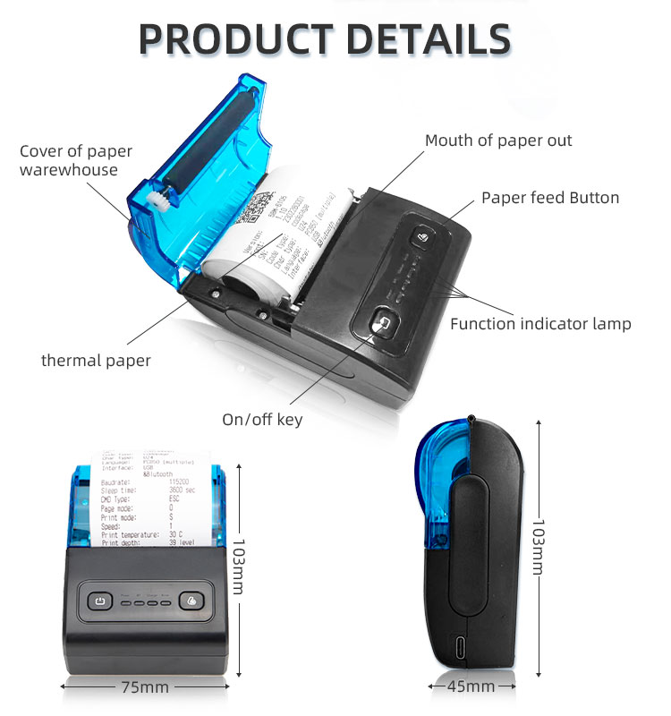 Mp-58c Bluetooths Usb Receipt Thermal Printer for Ios Android 58mm Portable Printer
