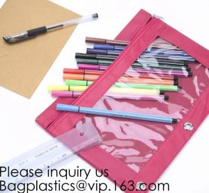 China Stationery products Pencil Pouch Pvc Portable Pencil Case For Students,3 Ring Binder Zippered Pencil Pouches with Clear wholesale