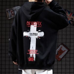 Abstinence BF Lazy Men Cool Hoodies Cross Print Sweatshirt