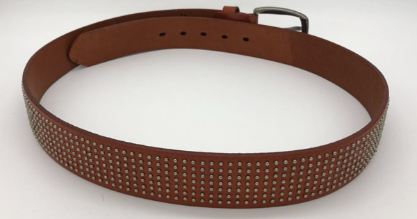 Light Brown Genuine Mens Leather Studded Belt 3.8cm Width Fashion Design