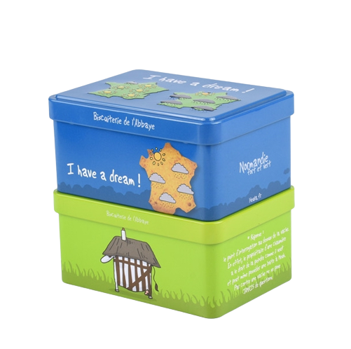 Personalized Rectangular Empty Cookie Tins Can With Hinged Stackable And Embossing Lid