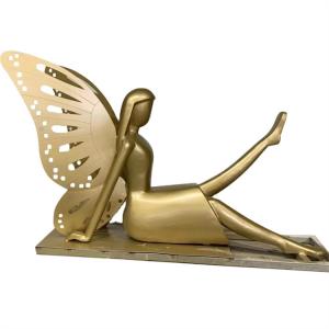 Garden Bronze Fairy With Wings Statues, Modern Art Metal Ornament Sculpture