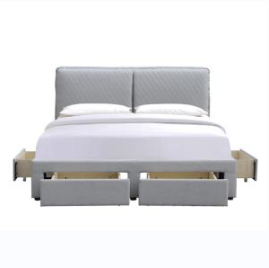 Light Grey Linen Tufted Storage Bed 180x200cm Double Air Bag Headboard With Four Drawers