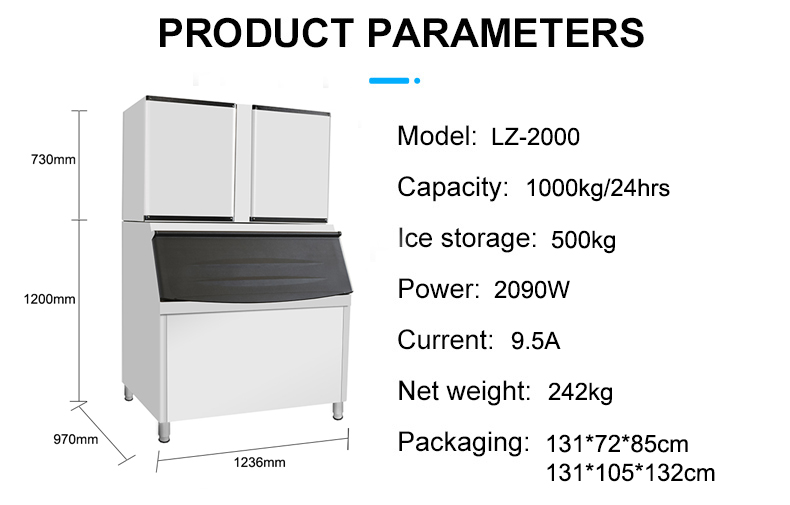 Fast Food Ice Makers Granular Ice Machine For Food Storage Yield 1000kg Daily LZ-2000
