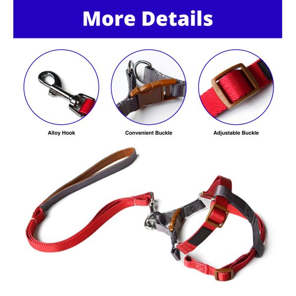 Adjustable Nylon Pet Harness And Leash Set Durable Comfortable Safe