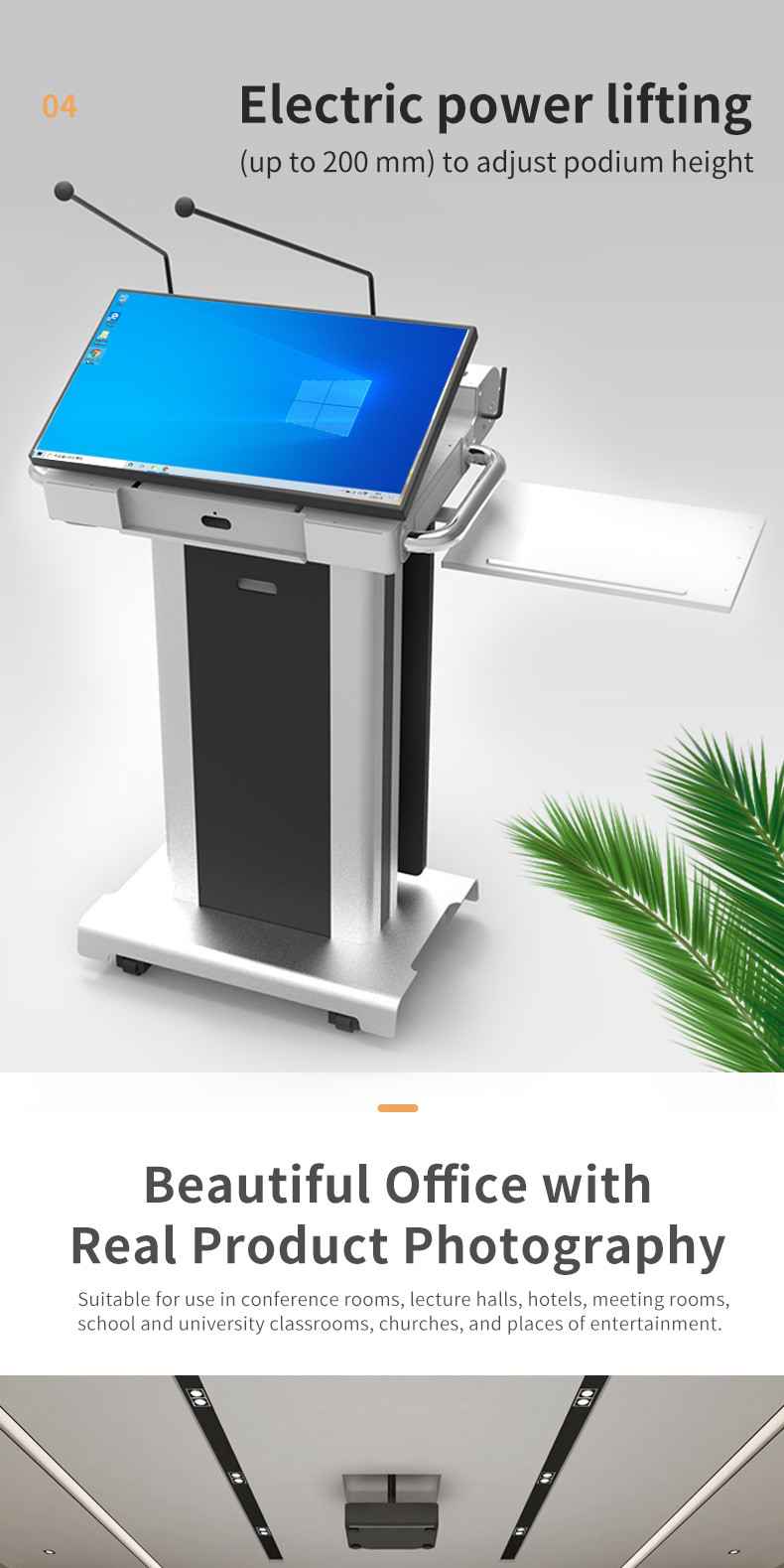 Portable Auditorium Smart Podium With 32" Front Screen / Height Adjustable Digital Lectern
