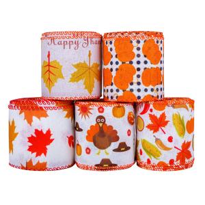 China Thanks Giving Day Printed Burlap Ribbon 63mm Personalized Cotton Ribbon wholesale