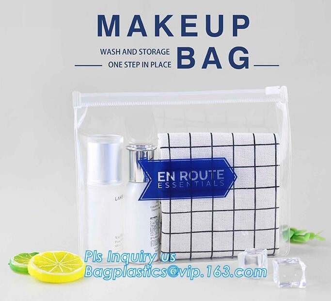 plastic bag with zip lock for cosmetic, slide lock poly bag, standing up zip customized color pvc bag for cosmetics