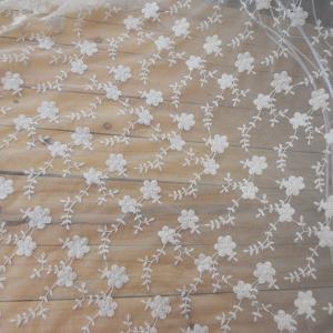 China White Embroidery Floral Nylon Lace Fabric Mesh Cloth For Clothing / Bed Wraps wholesale