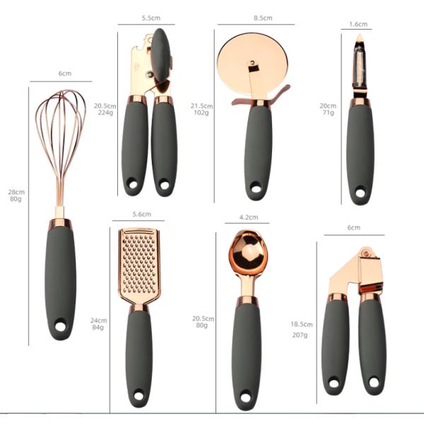 Copper Coated 7 PC Stainless Steel Kitchen Gadget Set Utensils