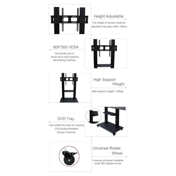 130kg Loading Capacity Floor Stand Bracket For Tv 58 86 Inch