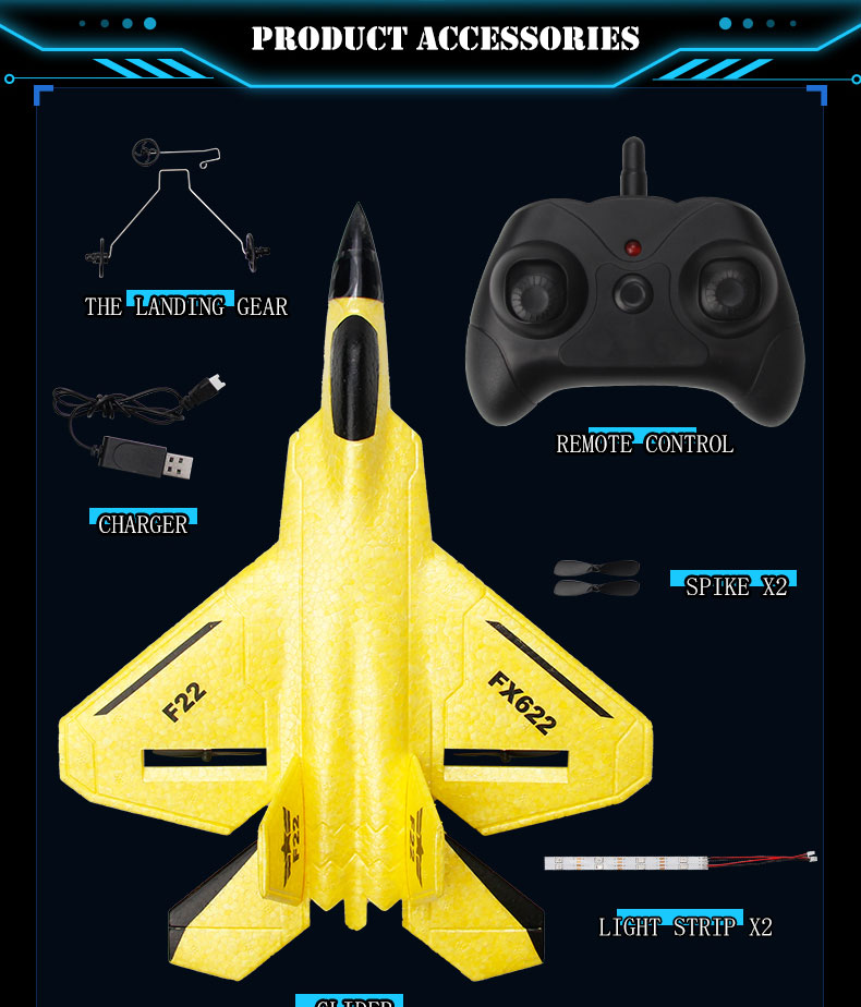 FX622 RC Plane Remote Control Aircraft F22 Model Toy Small Foam Glider With Lights Fighter for Upgrade 2.4GHz Frequency