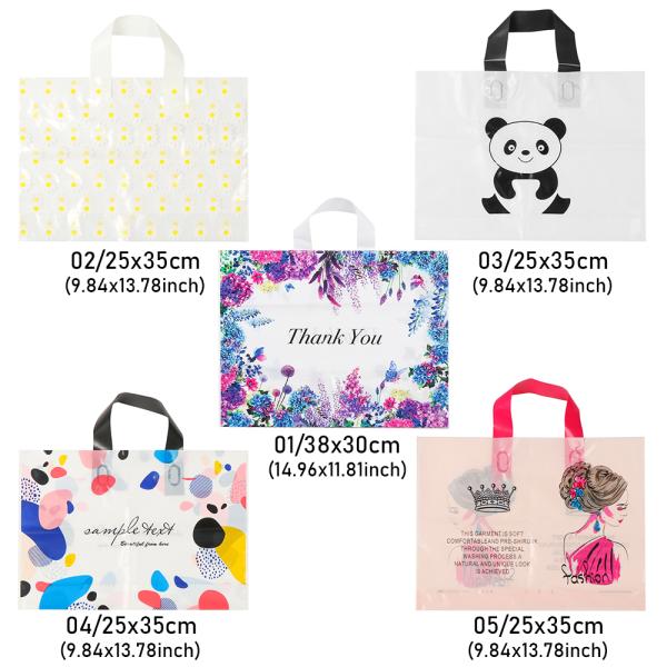 Multiple Patterns Floral Plastic Bags Boutique Gift Bag Clothing Packaging Soft Loop Handle Outdoor Shopping Accessories