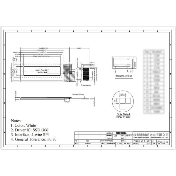 0.91inch OLED Display Module 15pin 4 Wire SPI 128x32 Pixels SSD1306