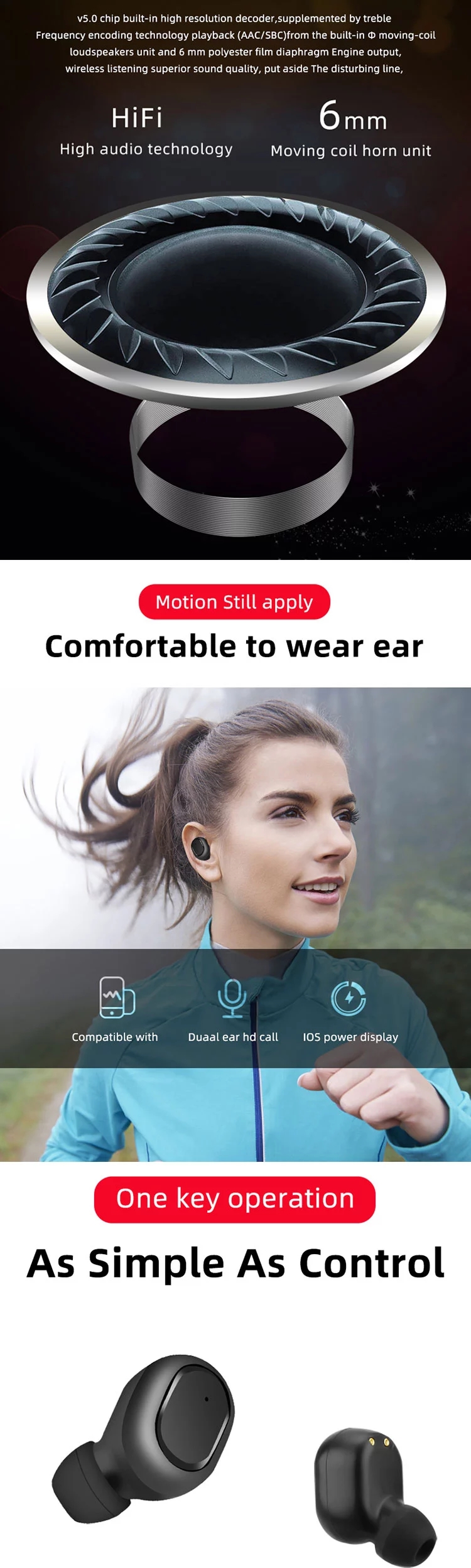 Stereo Remote Control Intelligent Waterproof TWS Earphone