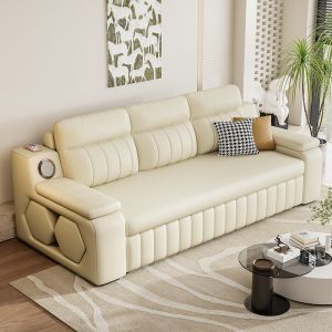 Jieshun Multifunctional Retractable Living Room Leather Sleeper Sofa Bed
