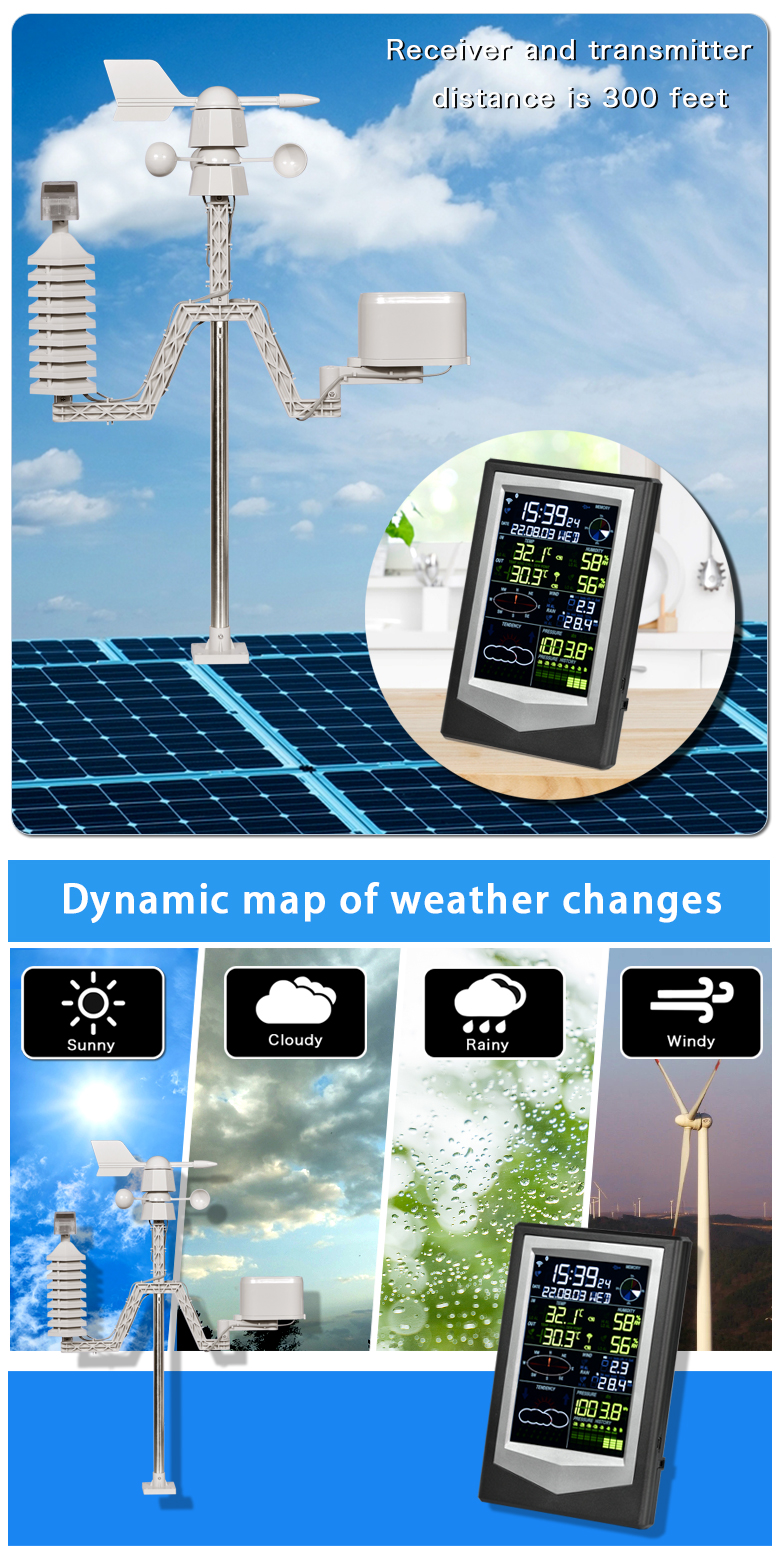 Household Wireless Weather Station With Solar Color Screen Temperature And Humidity Sensor