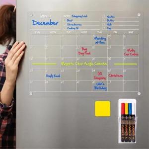 Custom Acrylic Magnetic Calendar For Fridge , Clear Dry Erase Magnetic Calendar With Markers