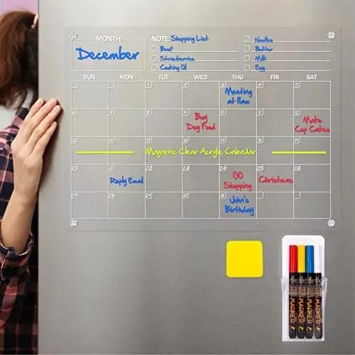 Quality Custom Acrylic Magnetic Calendar For Fridge , Clear Dry Erase Magnetic Calendar With Markers for sale
