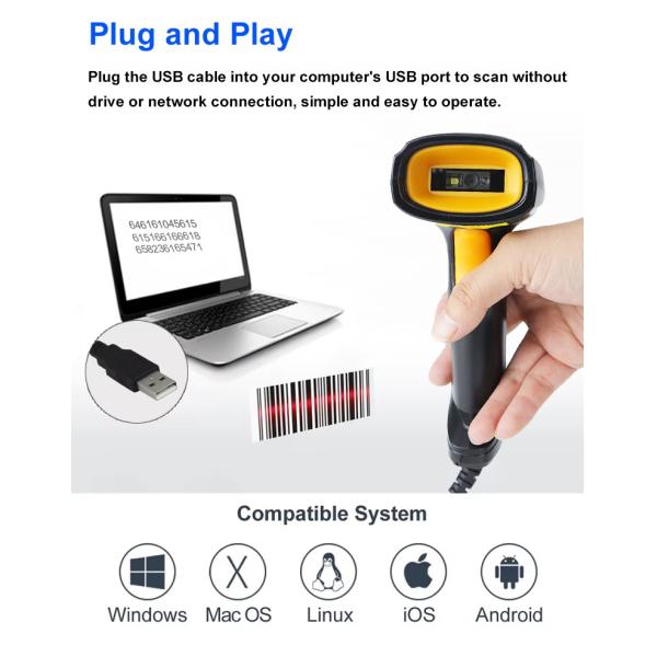 Customized Handheld QR Code Scanner CMOS 2D 1D Barcode Scanner Wired
