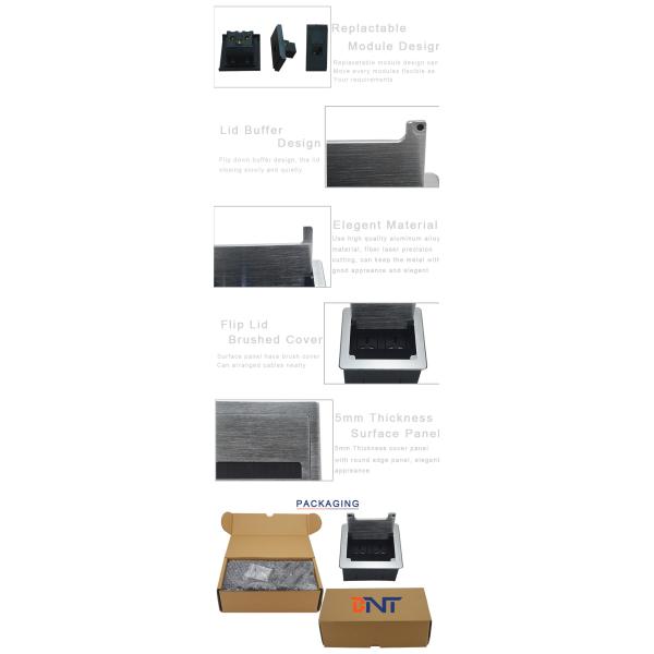 Brushed Aluminum Multimedia Office Hidden Desktop Power Socket Box