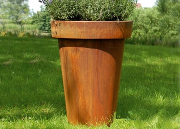 Modern Flared Column Corten Steel Planter Flower Pot For Hotel Decoration