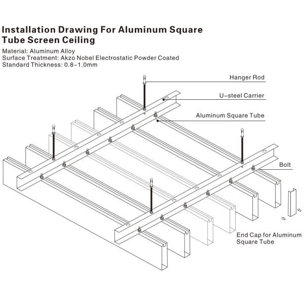 Decorative Square Aluminium Baffle Ceiling Customized Thickness