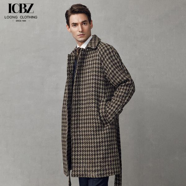 Customized Logo Printing British Style Houndstooth Woolen Coat for Business Casual