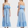 Buy cheap Women Blue Cotton Off Shoulder Floral Embroidery Ruffle Dress Women123456 from wholesalers