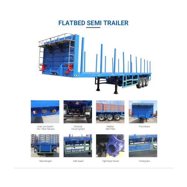 Japan Market Semi Truck Flatbed Trailer with 80T Max Payload and Hydraulic Ladder