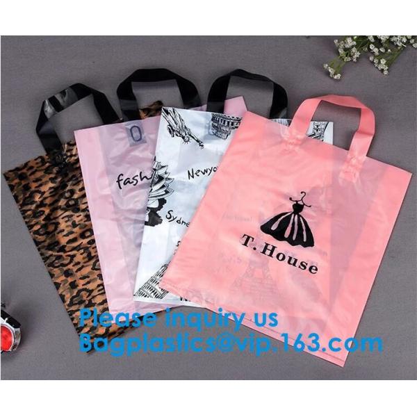 Custom Size Soft Flexi Loop Handle Gold Plastic Shopping Bag Restaurant Takeaway Bag With Printing Square Bottom Plastic