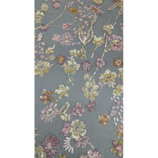 Leafy Lace Sequin Embroidered Fabric 3D Floral Elegant And Breathe Luxury Occasion Fabric