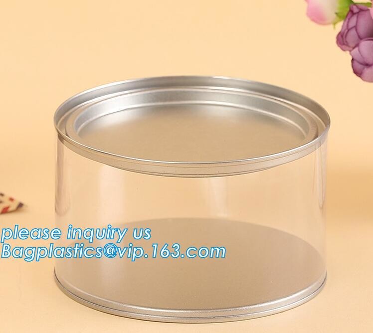 clear PVC PET can for food canning,Customized round clear paint can with tin lid,paint can with tin top & bottom and han