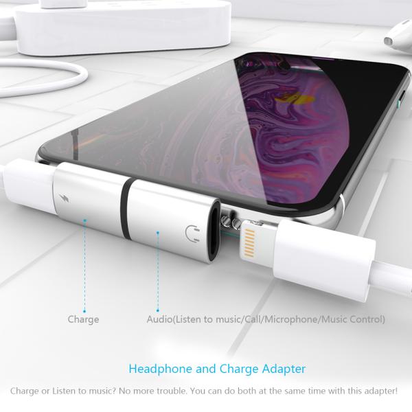 No Extra Software Headphone Jack Adapter 2 In 1 Dual Lightning Splitter For IPhone