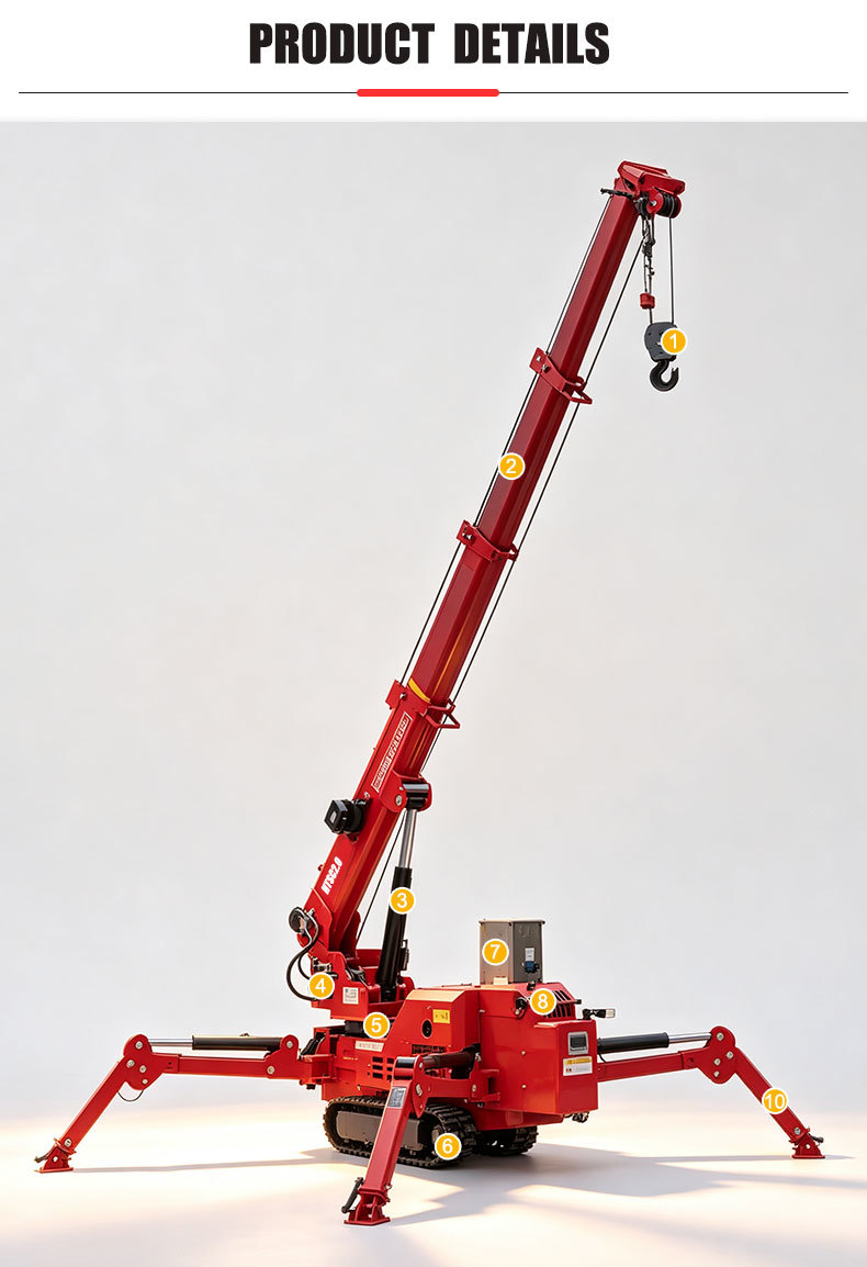 2 Tons Spider Crawler Crane With Rubber Tracked Chassis For Small Spaces