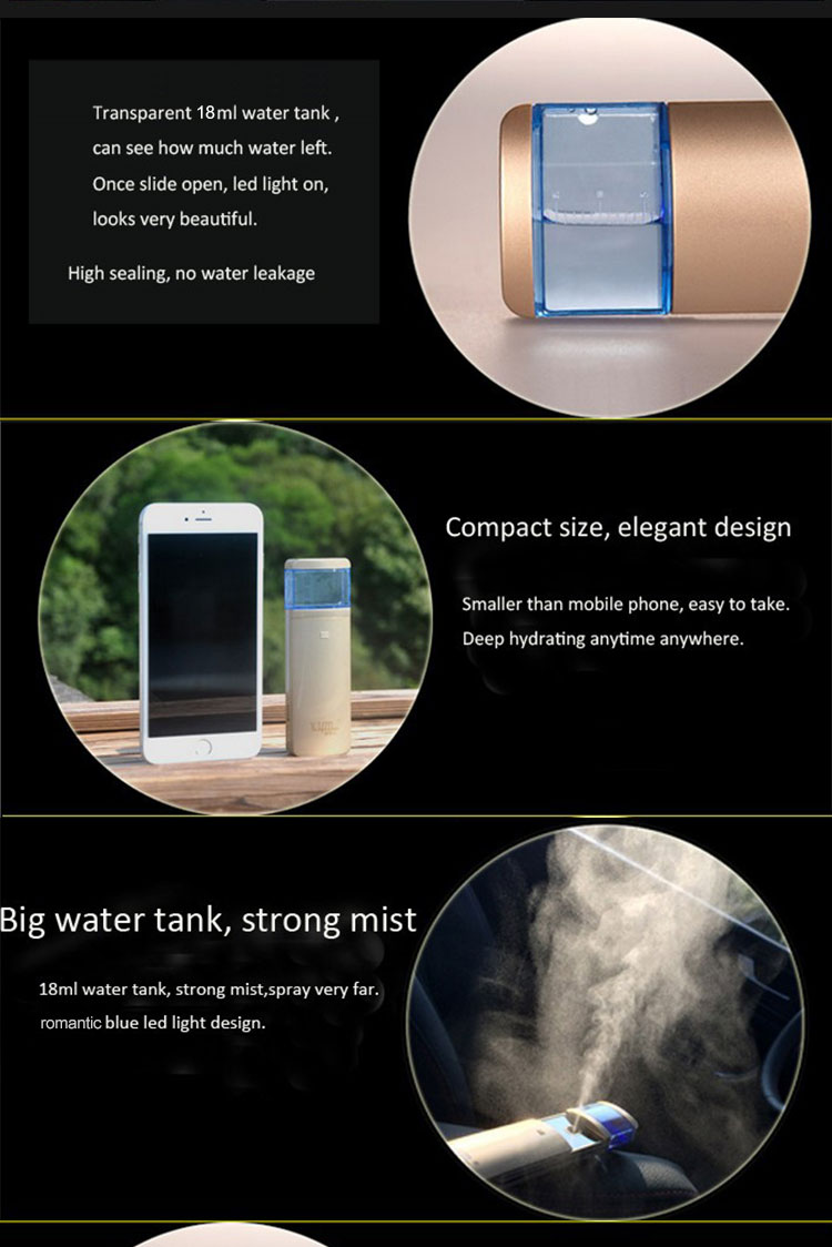 USB Rechargeable Nano Facial Mister , Textured Sliding Mini Handy Mist Sprayer