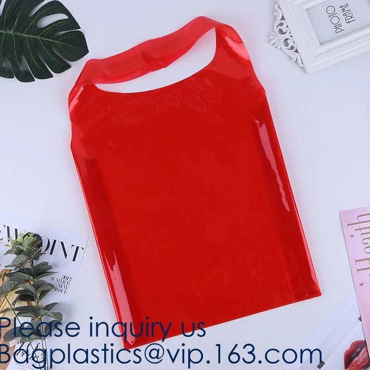 Transparent PVC Blanket Bag/Plastic Shopping Bag/Packaging Bag With Black Woven Trim And Webbing Handle, bagease, packag