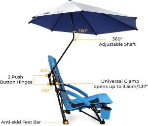 Camping Folding Chair With Umbrella, Recliner Chairs, Beach Chair Adults Camping Chair High Back with Umbrella