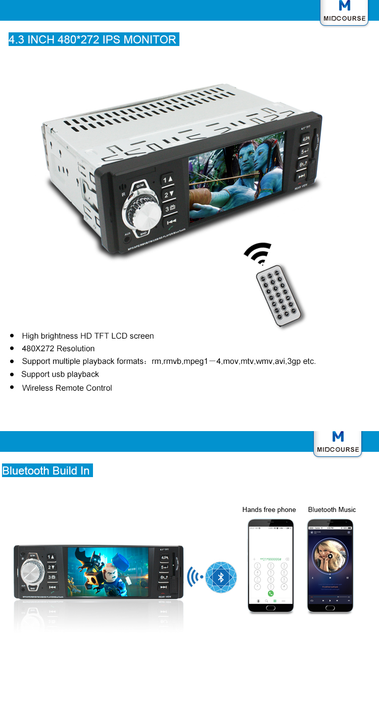 Universal Single Din Multimedia Player Mp5 Video Player Mp4 Mp3 Radio With Bluetooth USB AUX