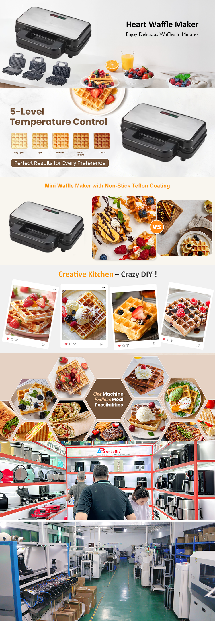 Deep Fill 2 Slice Waffle Sandwich Maker Detachable BBQ Grill