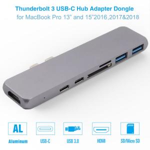 Thunderbolt 3 dual usb-c hub with SD Card reader for 2016 / 2017 / 2018MacBook Pro USB-C adapter