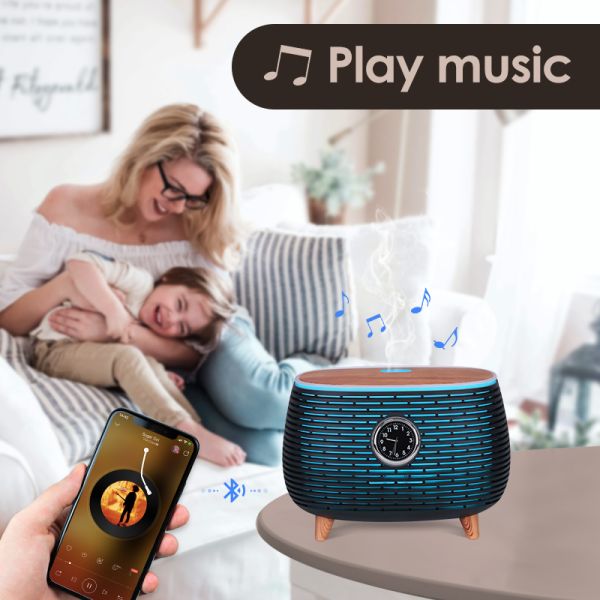 Intelligent Smart Multifunctional Essential Oil Aroma Diffuser with Time Clock Display and Music Play for Home Office Spa Yoga
