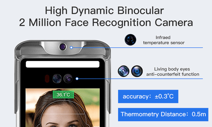 8 Inches Touchless Temperature Scanning Kiosk With Dual Cameras