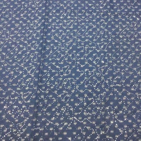 Hollow Stretch Embroidered Sequin Jean Denim Fabric Polyester Cotton